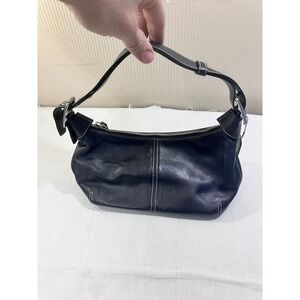 Coach Black Leather Shoulder‎ Baguette Handbag Silver Hardware